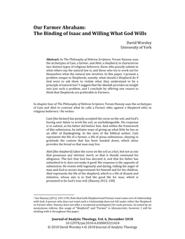 Our Farmer Abraham: the Binding of Isaac and Willing What God Wills
