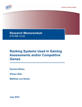 Ranking Systems Used in Gaming Assessments And/Or Competitive Games