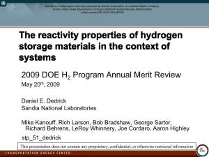 The Reactivity Properties of Hydrogen Storage Materials in the Context of Systems