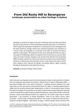 From Old Rooty Hill to Barangaroo Landscape Preservation As Urban Heritage in Sydney
