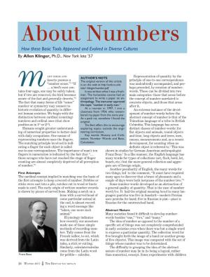 About Numbers How These Basic Tools Appeared and Evolved in Diverse Cultures by Allen Klinger, Ph.D., New York Iota ’57