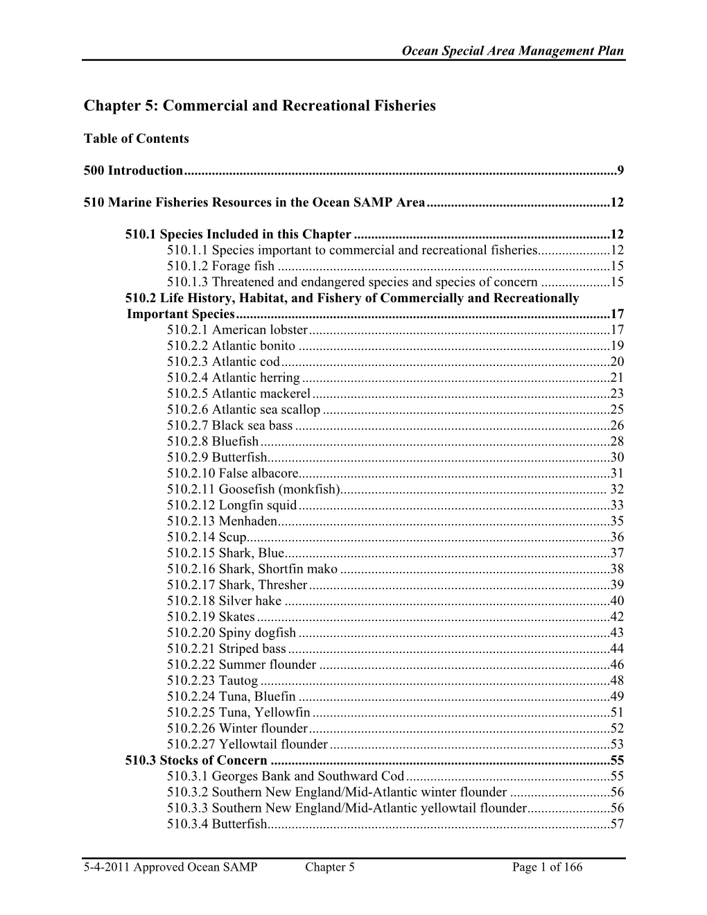 Chapter 5: Commercial and Recreational Fisheries