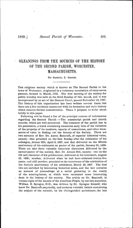 Gleanings Feom the Sources of the History of the Second Parish, Worcester, Massachusetts