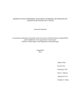Aberrant Gene Expression: Diagnostic Markers and Therapeutic Targets for Pancreatic Cancer
