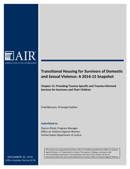 Transitional Housing for Survivors of Domestic and Sexual Violence: a 2014-15 Snapshot