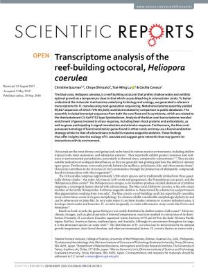 Transcriptome Analysis of the Reef-Building Octocoral, Heliopora