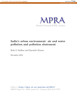 India's Urban Environment: Air and Water Pollution And