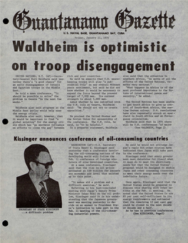 Waldheim Is Optimistic on Troop Disengagement UNITED NATIONS, N.Y