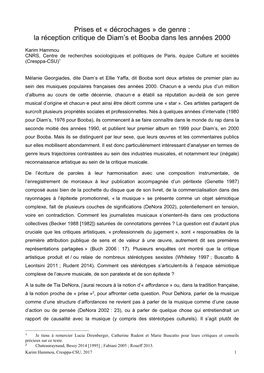 Hammou CNRS, Centre De Recherches Sociologiques Et Politiques De Paris, Équipe Culture Et Sociétés (Cresppa-CSU)1