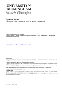 Speleothems Fairchild, Ian; Frisia, S; Borsato, A; Tooth, AF; Nash, DJ; Mclaren, SJ