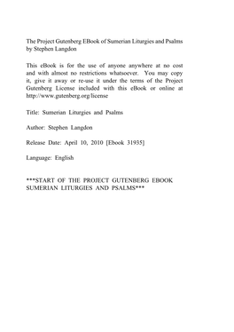 Sumerian Liturgies and Psalms by Stephen Langdon