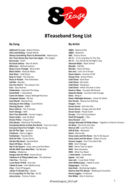8Teaseband Song List