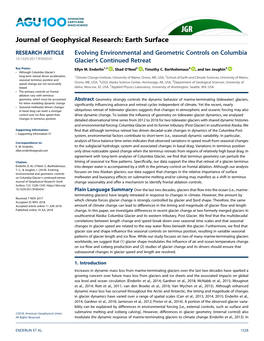 Evolving Environmental and Geometric Controls on Columbia 10.1029/2017JF004541 Glacier’S Continued Retreat Key Points: Ellyn M