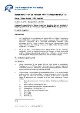 Determination of Merger Notification M/14/018