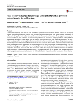 Plant Identity Influences Foliar Fungal Symbionts More Than Elevation in the Colorado Rocky Mountains