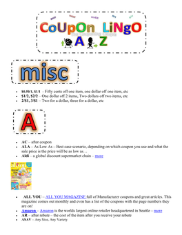 Couponing LINGO from a to Z