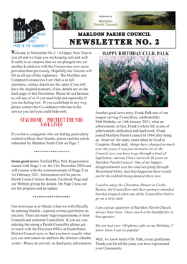 NEWSLETTER NO. 2 Welcome to Newsletter No.2 - a Happy New Year to HAPPY BIRTHDAY CLLR
