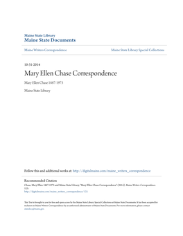 Mary Ellen Chase Correspondence Mary Ellen Chase 1887-1973