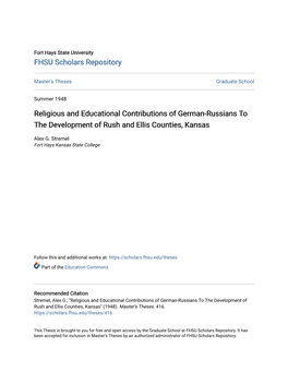 Religious and Educational Contributions of German-Russians to the Development of Rush and Ellis Counties, Kansas