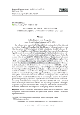 Aktywność Polityczna Mieszczaństwa Wielkiego Księstwa Litewskiego W Latach 1789 –1792