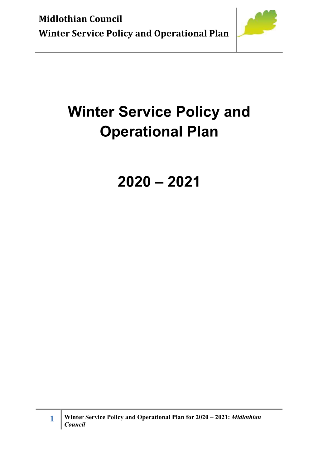 Winter Service Policy and Operational Plan 2020 – 2021