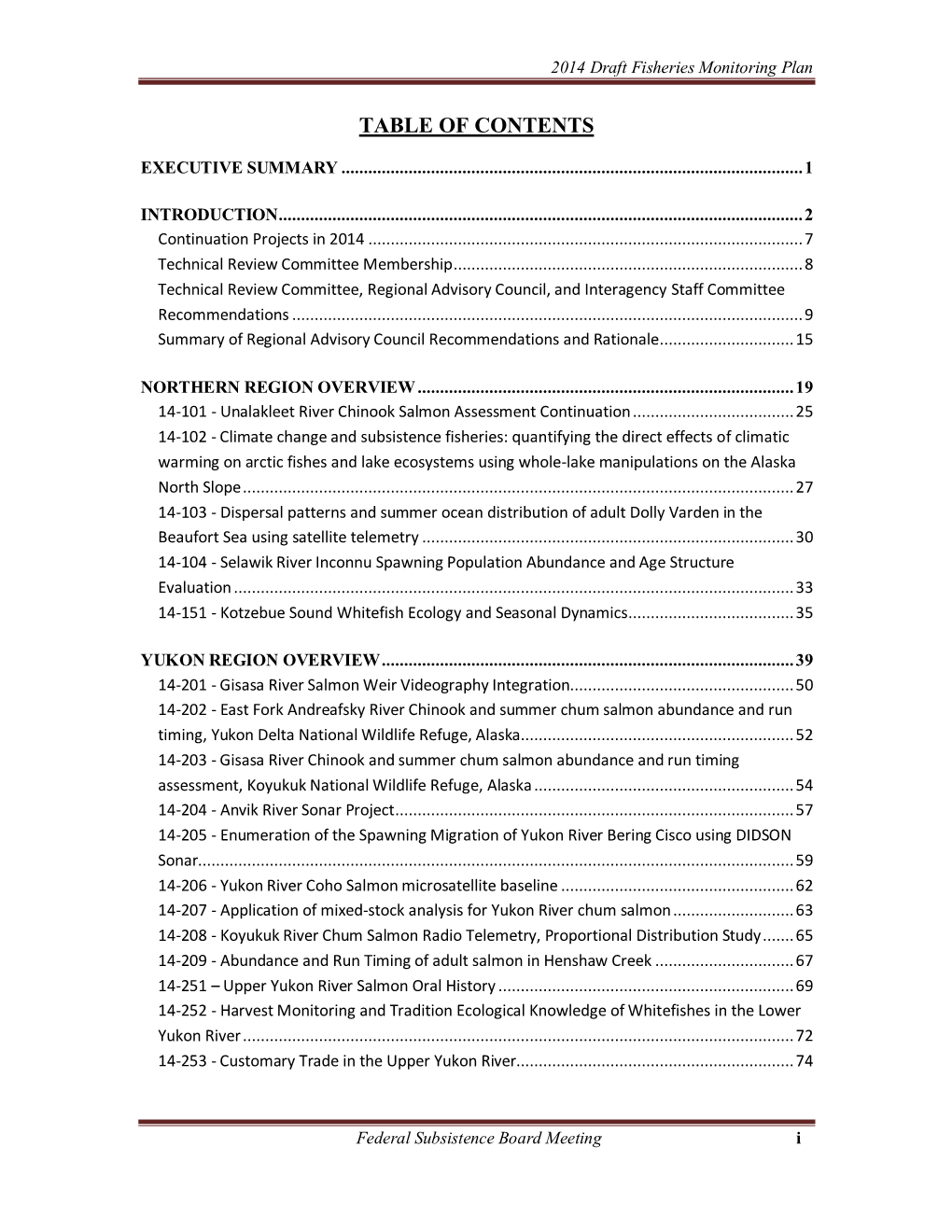 2014 Draft Fisheries Monitoring Plan