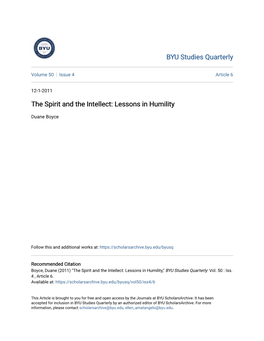 The Spirit and the Intellect: Lessons in Humility