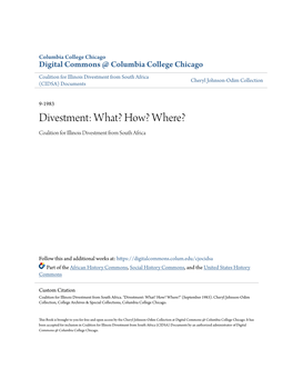 Divestment: What? How? Where? Coalition for Illinois Divestment from South Africa