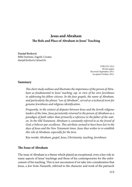 Jesus and Abraham: the Role and Place of Abraham in Jesus’ Teaching