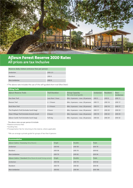 Ajloun Forest Reserve 2020 Rates All Prices Are Tax Inclusive