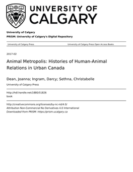 Animal Metropolis: Histories of Human-Animal Relations in Urban Canada