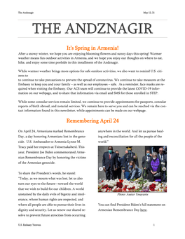 The Andznagir May 12, 21 the ANDZNAGIR