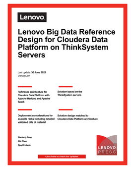 Lenovo Big Data Reference Design for Cloudera Data Platform on Thinksystem Servers