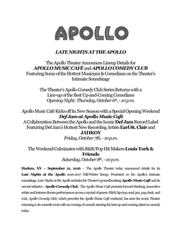 Late Nights at the Apollo