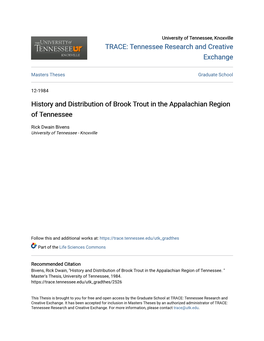 History and Distribution of Brook Trout in the Appalachian Region of Tennessee