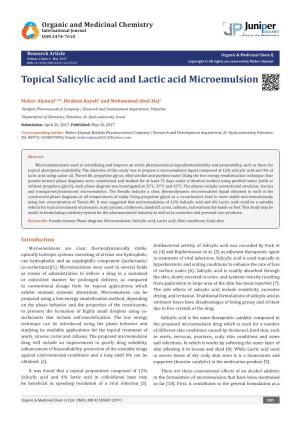 Topical Salicylic Acid and Lactic Acid Microemulsion
