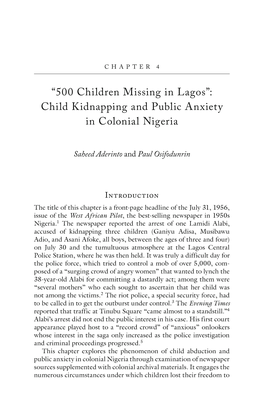 “500 Children Missing in Lagos”: Child Kidnapping and Public Anxiety in Colonial Nigeria