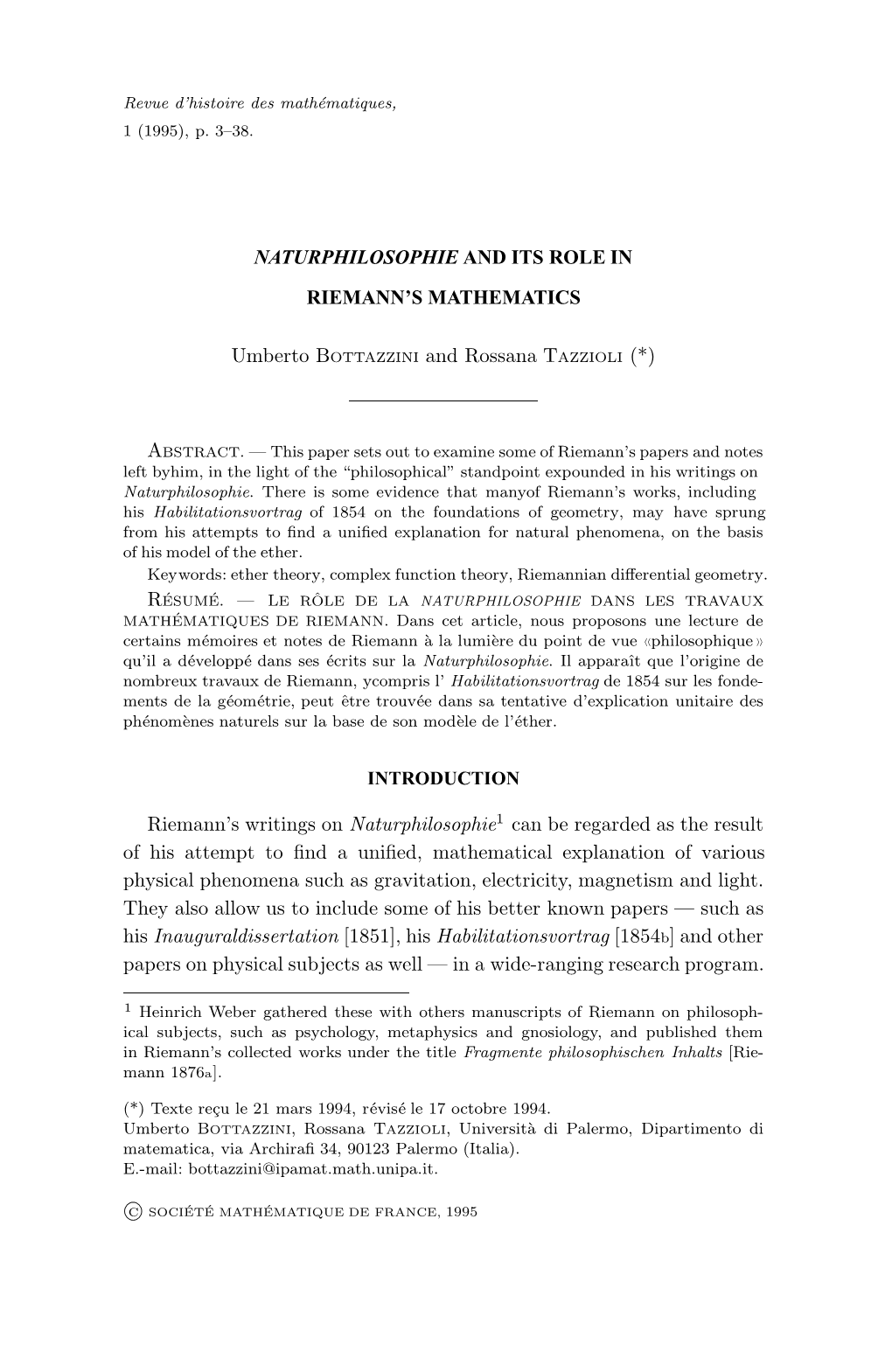 Naturphilosophie and Its Role in Riemann's Mathematics