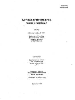 Synthesis of Effects of Oil on Marine Mammals