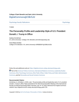 The Personality Profile and Leadership Style of U.S. President Donald J