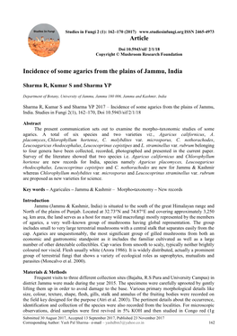 Incidence of Some Agarics from the Plains of Jammu, India Article