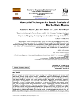 Geospatial Techniques for Terrain Analysis of Gombe State, Nigeria
