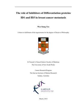 The Role of Inhibitors of Differentiation Proteins ID1 and ID3 in Breast Cancer Metastasis