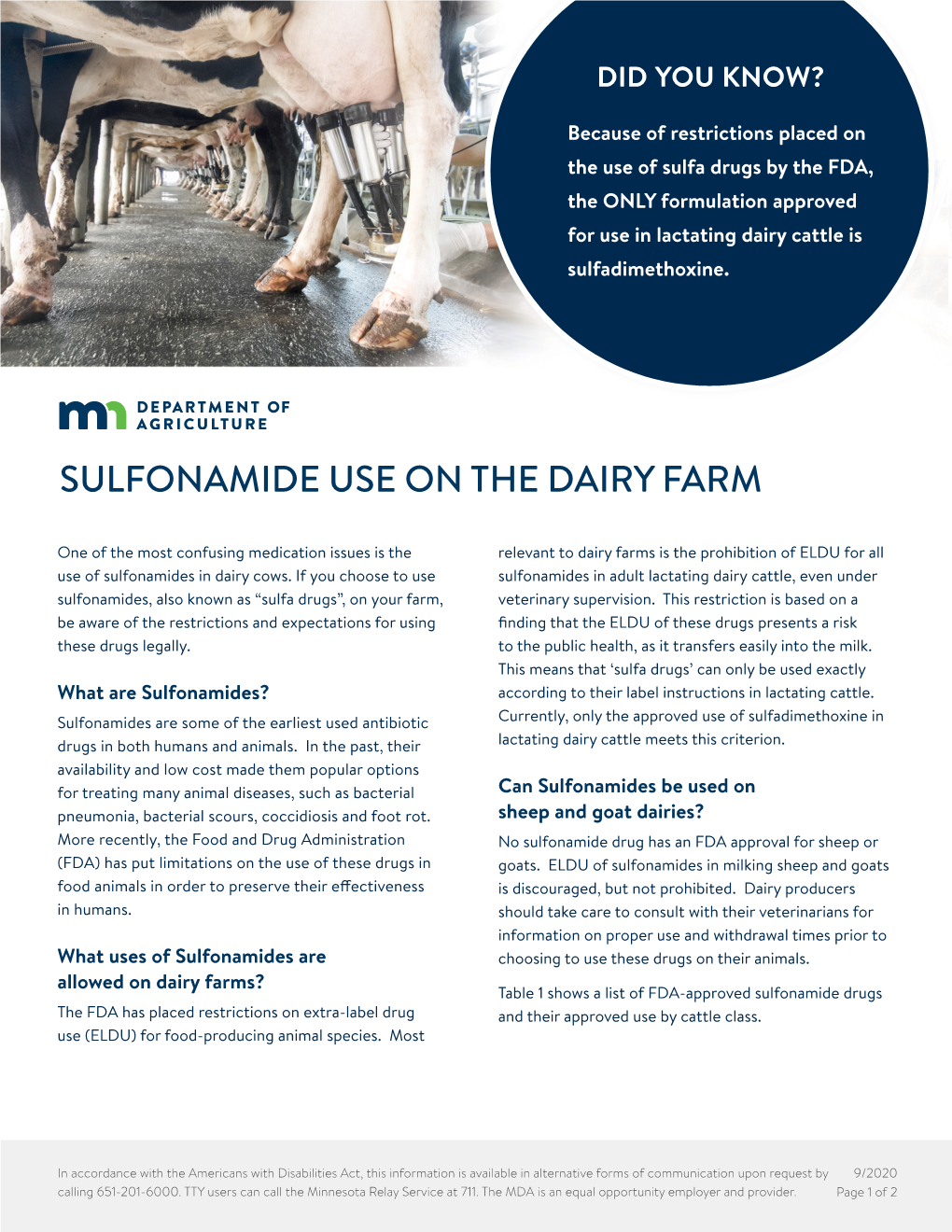 Sulfonamide Use on the Dairy Farm