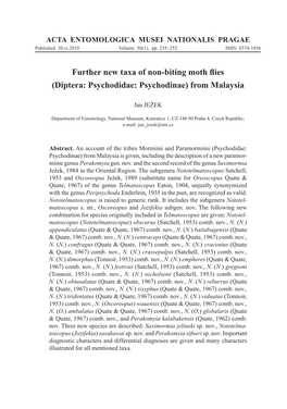 Further New Taxa of Non-Biting Moth Flies (Diptera: Psychodidae: Psychodinae) from Malaysia