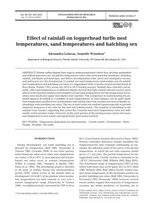 Effect of Rainfall on Loggerhead Turtle Nest Temperatures, Sand Temperatures and Hatchling Sex
