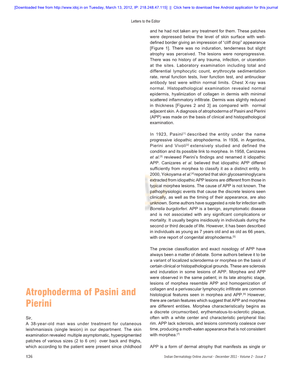 Atrophoderma of Pasini and Pierini Address for Correspondence: Dr