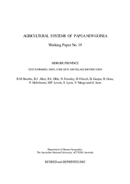 Agricultural Systems of Papua New Guinea Working Paper No. 19
