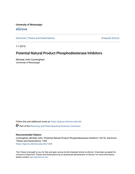 Potential Natural Product Phosphodiesterase Inhibitors