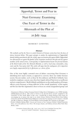 Sippenhaft, Terror and Fear in Nazi Germany: Examining One Facet of Terror in the Aftermath of the Plot of 20 July 1944